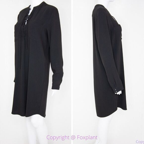 Ann Taylor black lace-up front long sleeves dress, size 6 - Picture 2 of 16